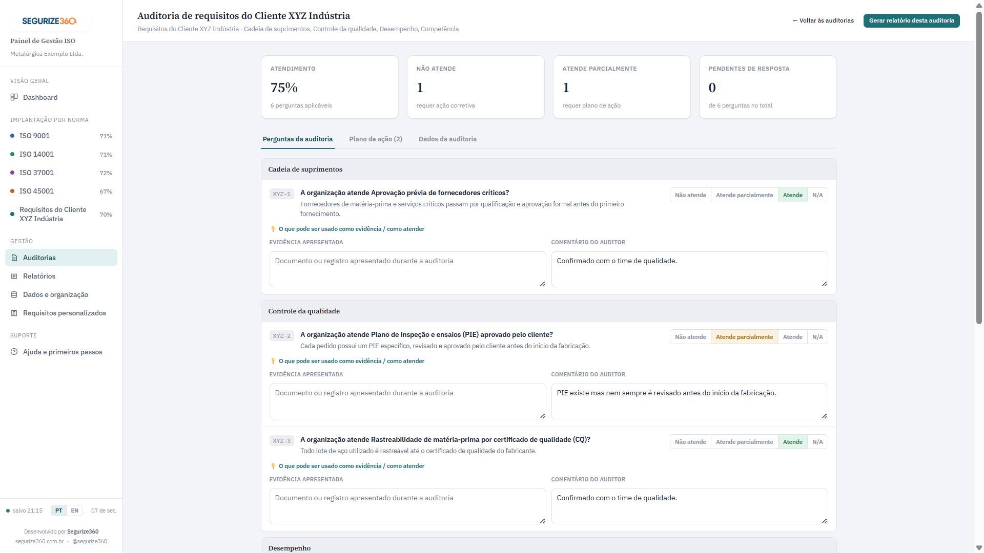 Plano de ação gerado automaticamente a partir de uma resposta não atende